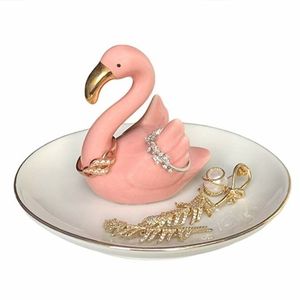 Flamingo Ceramic Ring Jewelry Dish. Trinket Tray